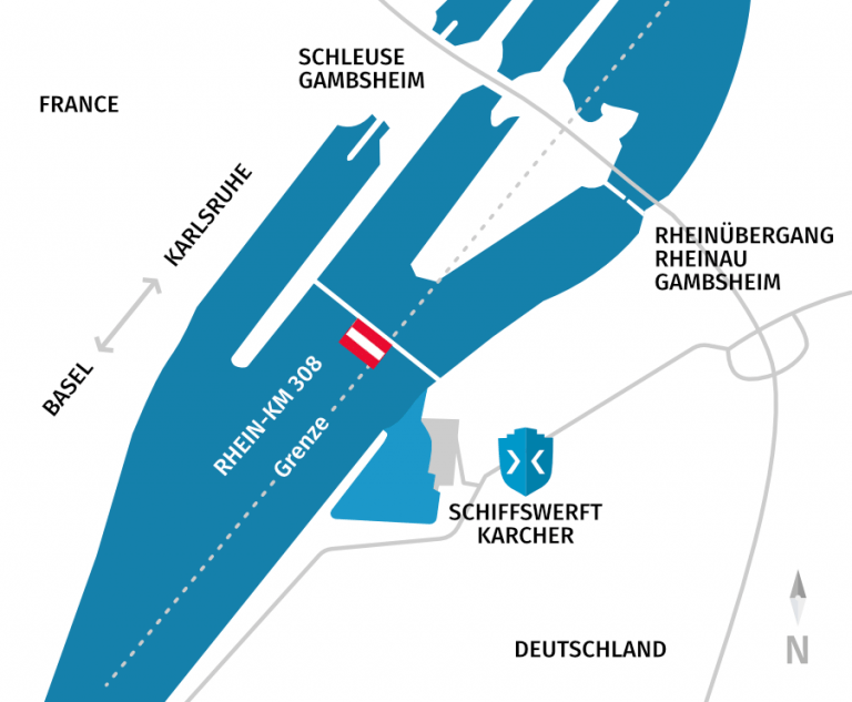 Schiffswerft Karcher Karte Rhein km 308